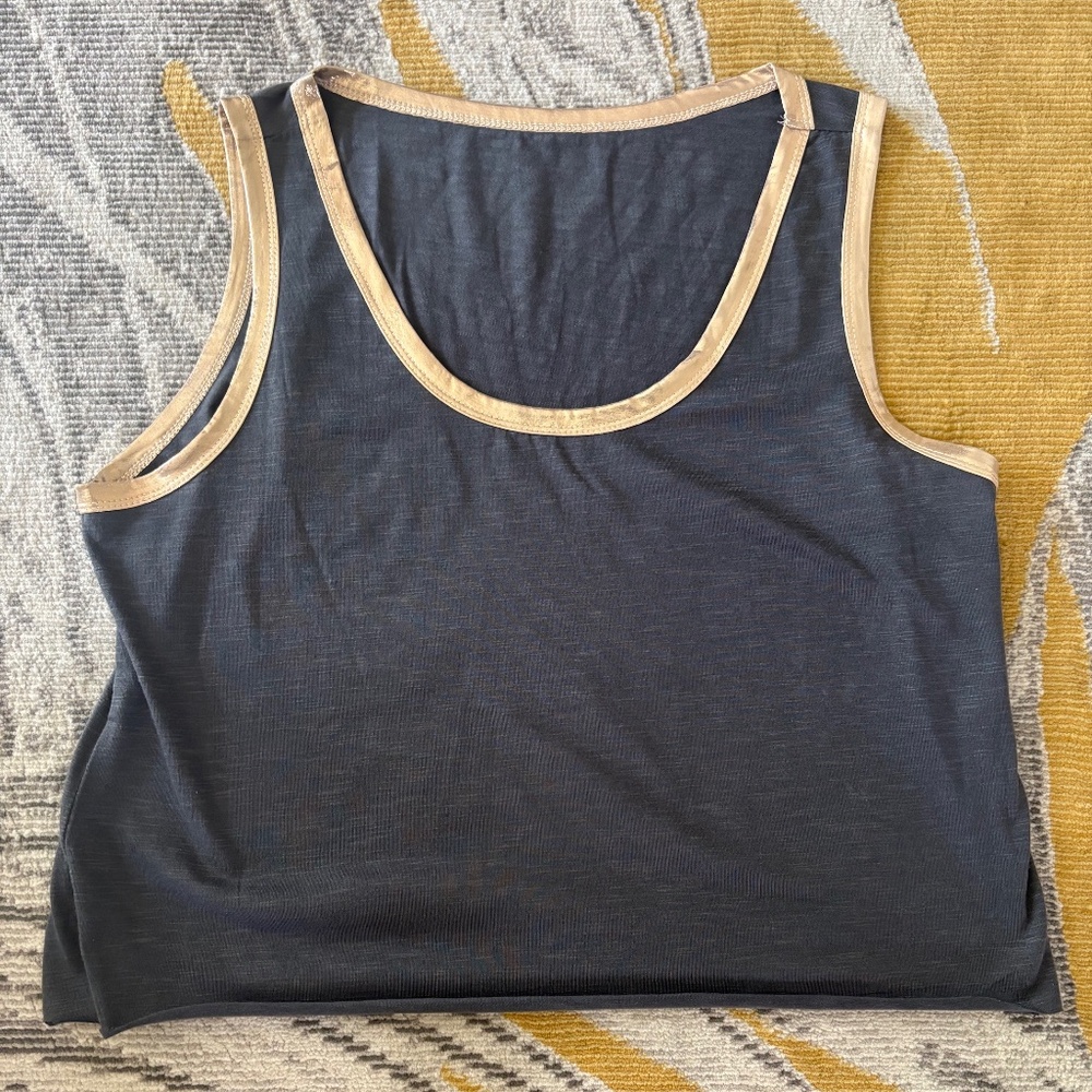 Gray Cropped Tank Top with Gold Trim- Rouge!